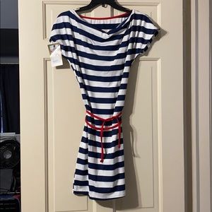 NWT Stripe navy and white dress with red belt